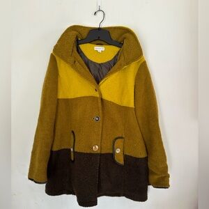 Susan Graver Womens Colorblock Long Hooded Pea Coat, Fall, Size Large